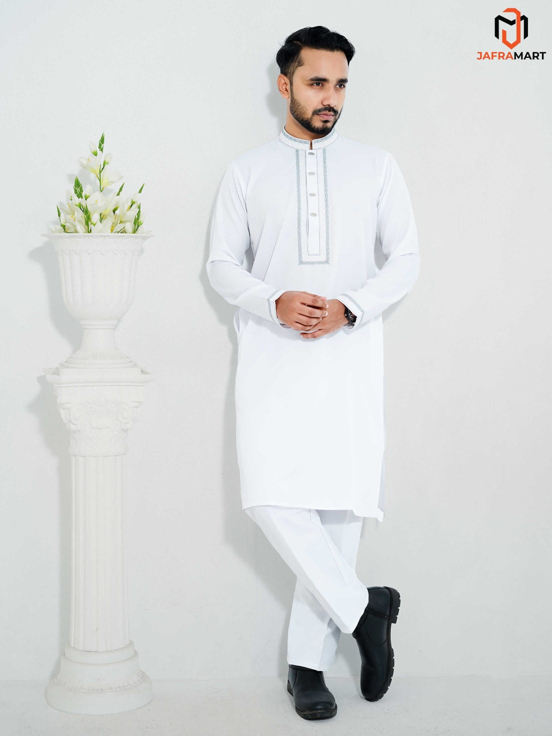 Premium Cotton Embroidered  Luxury Panjabi SP- W ( White)
