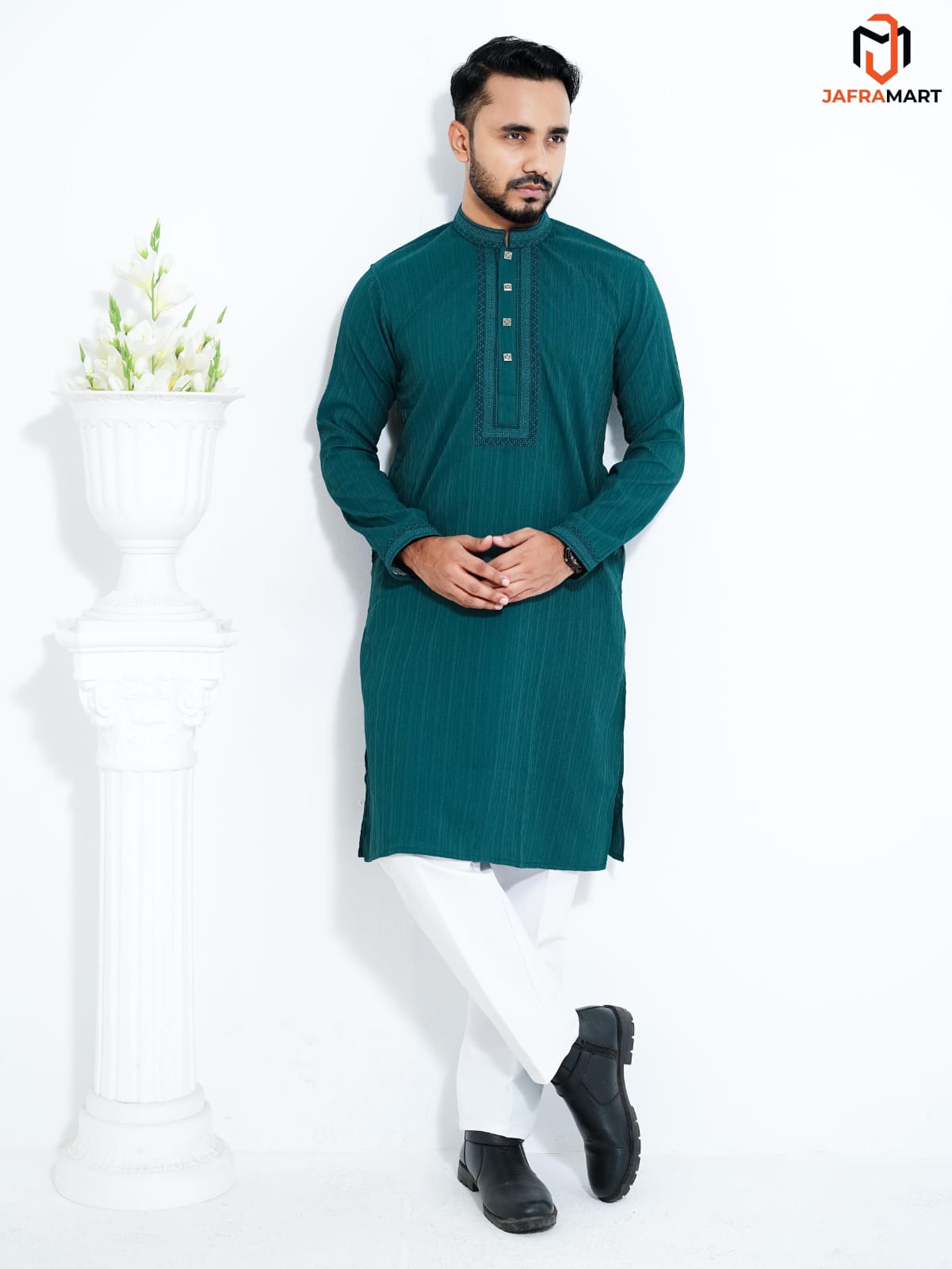 Premium Cotton Embroidered Luxury Panjabi - SP-01 (Green Petrol)
