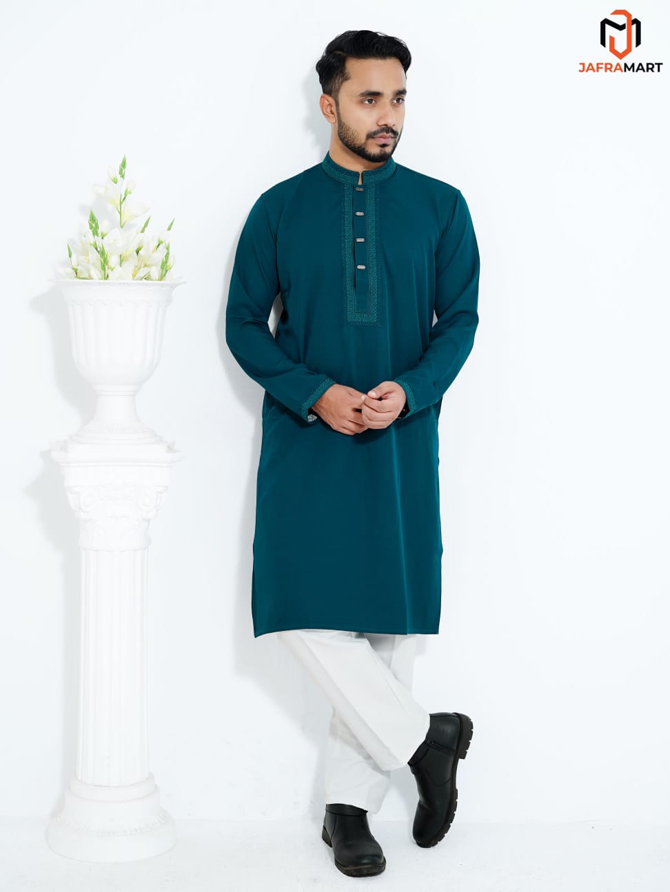 Premium Cotton Embroidered High Luxury Panjabi SP- F (Deep Green)